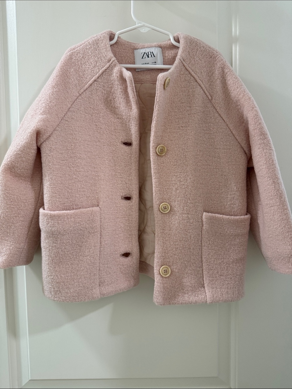 ZARA Kids Pink Bouclé Button Coat